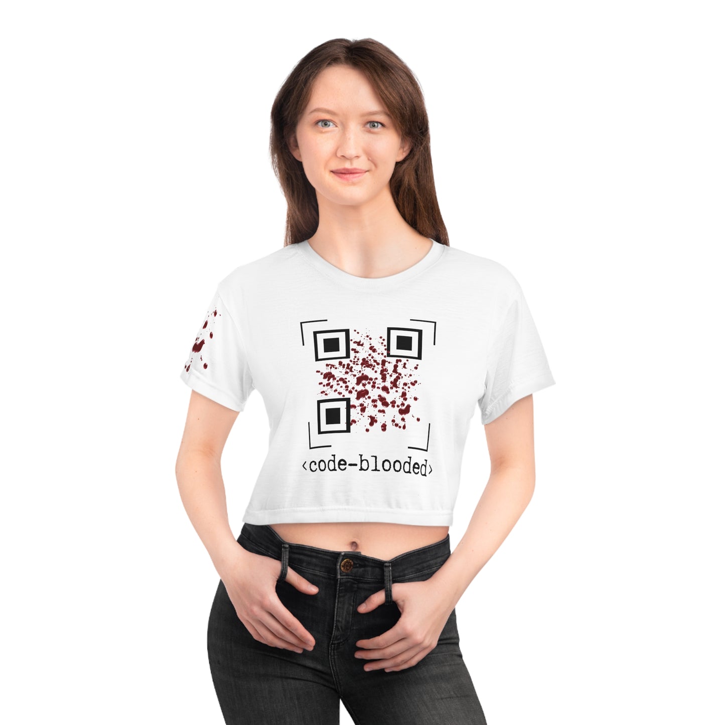 Code Blooded Halloween QR Code AOP Crop Top Tee