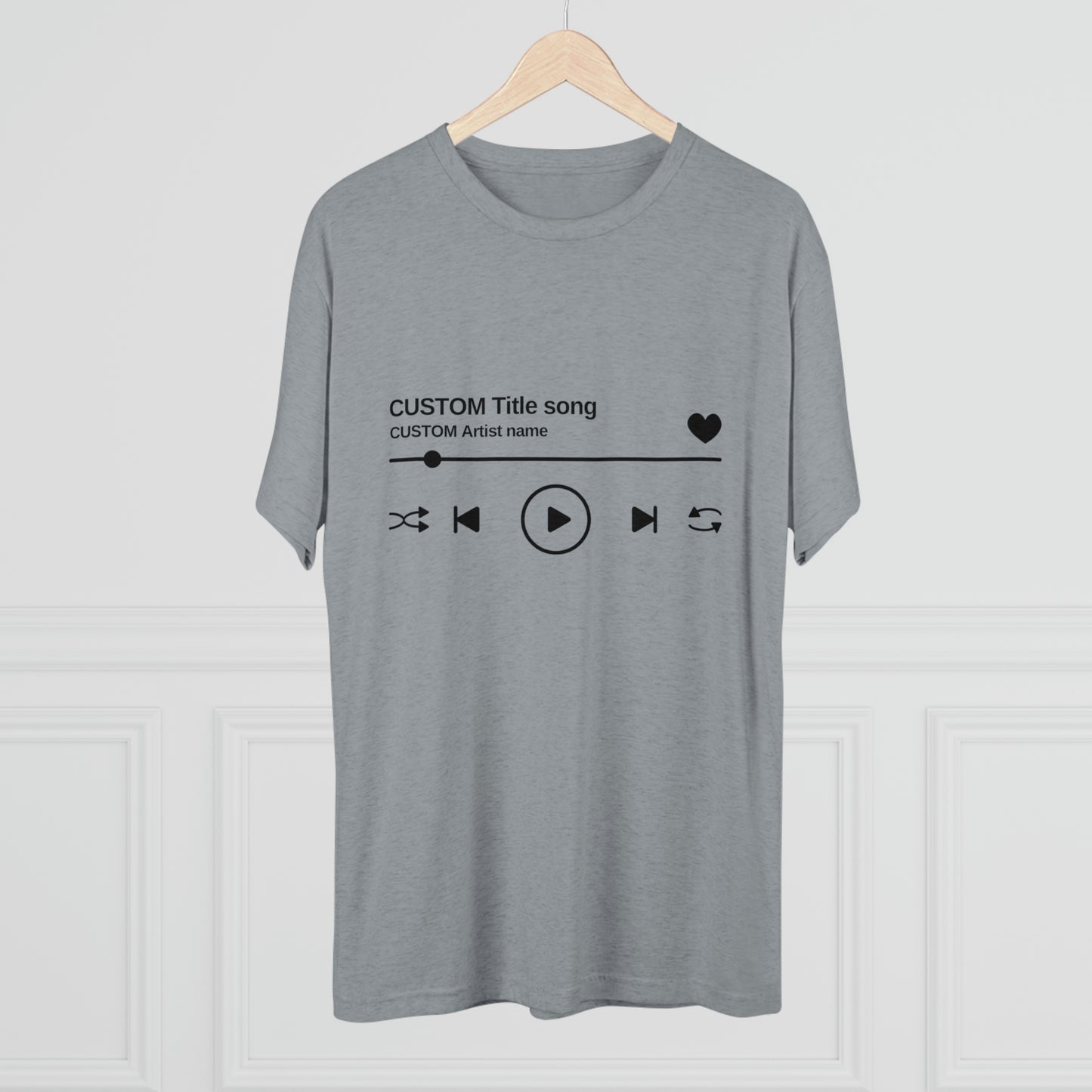 CUSTOM ORDER Song and Artist Music Player Black Image Unisex Tri-Blend Crew Tee