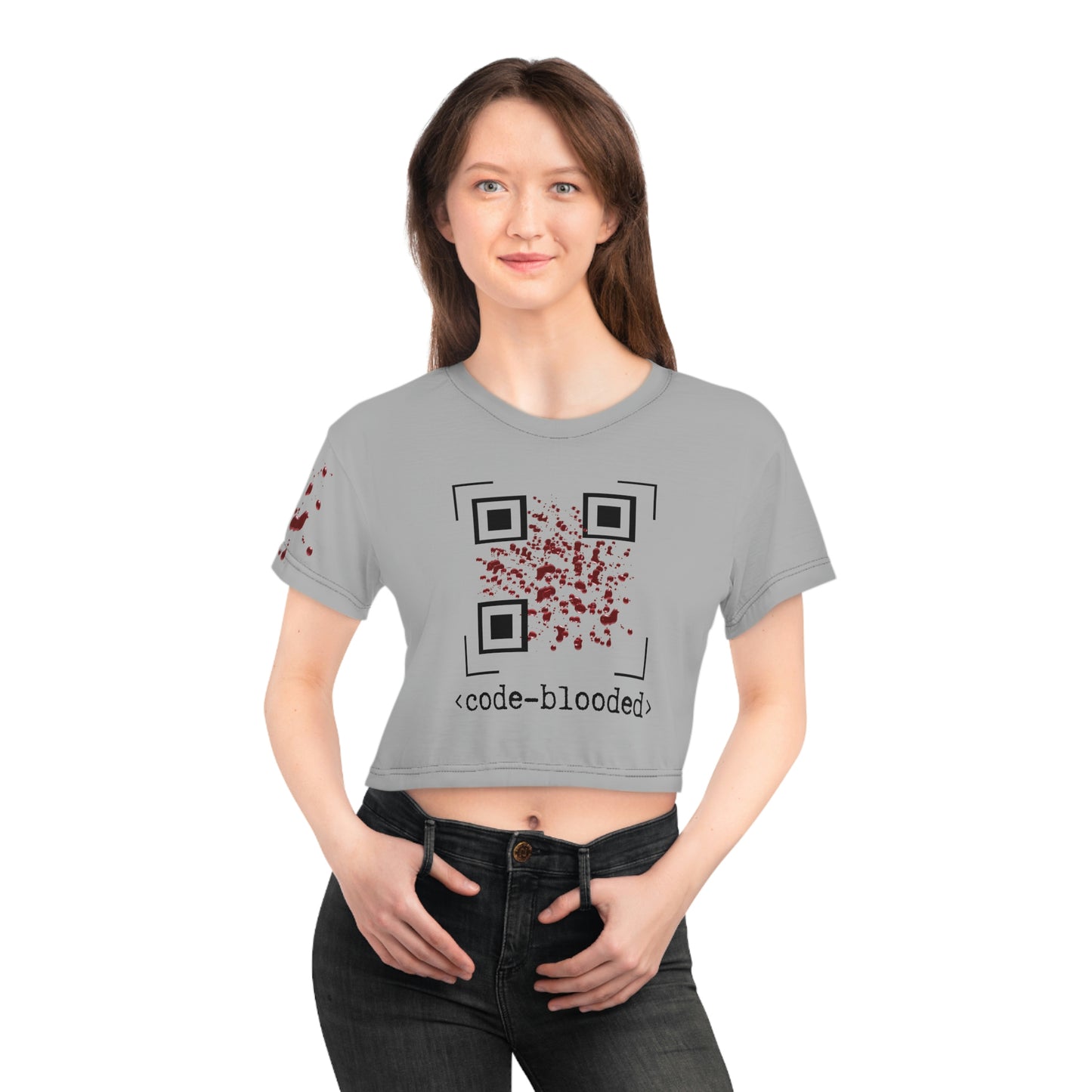 Code Blooded Halloween QR Code AOP Crop Top Tee